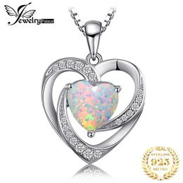 JewelryPalace Heart Created Opal Pendant Necklace 925 Sterling Silver Gemstones Choker Statement Necklace Women No Chain LJ201009206g