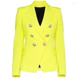 Women's Suits HIGH QUALITY Est Fashion 2023 Designer Lion Buttons Double Breasted Fluorescence Yellow Blazer Jacket