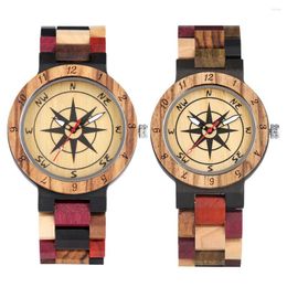 Wristwatches Couple Styles Wooden Quartz Watches Compass Dial Colorful Wood Bangle Watchband Vintage Men Watch Casual Women's