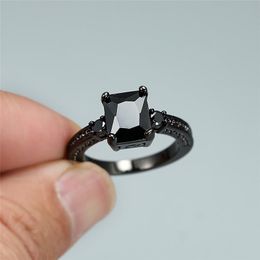 Wedding Rings Vintage Black Zircon Rectangle Stone For Women Gold Filled Crystal Ring Female Luxury Jewelry Finger BandsWedding