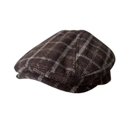 Berets Men Plaid Wool Autumn Winter British Style Sboy Beret Hat Retro England Hats Male Peaked Painter Caps 12