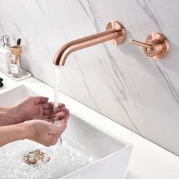 Bathroom Sink Faucets Basin Faucet Wall Mounted Rose Gold Matte In-Wall 2 Holes & Cold Single Handle Mixer Tap Tornaira