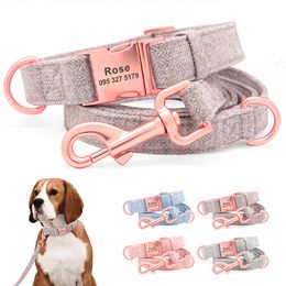 Dog Collars Leashes Custom Engraved Collar and Leash Durable Hemp Pet ID Lead Rope With Name Buckle Plate For Small Medium Large s 230403