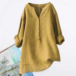 Women's Blouses Women Shirt Blouse Dressing Up V-neck Buttons Half Placket Long Sleeve Thin Solid Colour Retro Casual Top Streetwear