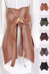 Belts PU Leather Ultra Wide Cummerbunds Corset Belt Solid Color Selftie Knotted Waistband Women Skirt Peplum Ruffle2753184