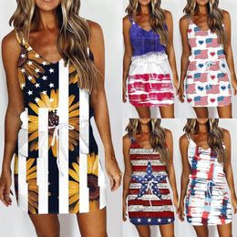 Casual Dresses Women Dress Sleeveless Independence Day Printed Camisole Mini Tank