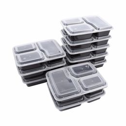 Lunch Boxes 10 Pcs Plastic Reusable Bento Meal Storage Food Prep 3 Compartment Microwavable Containers Home box 230331