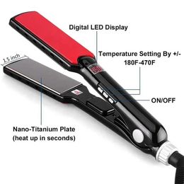 Professional Salon use 480F Hair Flat Iron 1.1 3/5 inch MCH or PTC Heater With LCD Titanium flat iron Hair Straightener
