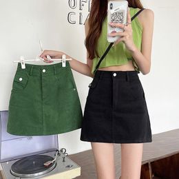 Skirts S-XL 2Colors A Line Denim Skirt For Women 2023 Korean Ins Style Summer High Waist Green Mini Jeans (75020