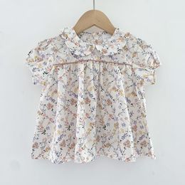 Kids Shirts Summer Korean Style Baby Girls Cute Blouses Flower Print Short Sleeve Top Toddler Shirt 230403