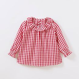 Kids Shirts Spring Baby Girls Blouses Kids Peter Pan Collar Cotton Shirt Girls Long Sleeve Plain Shirt Girls Top 3 Design 230403