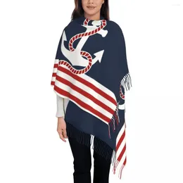 Scarves Customised Printed Nautical Stripes And Red Anchor Scarf Women Men Winter Warm Sailing Sailor Shawls Wraps