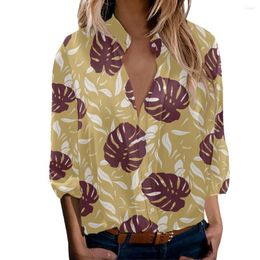 Women's Blouses Polynesian Style Print Palm Leaves Clothing Women Shirt Long-Sleeved Lapel Single-Breasted Suitable For Professional