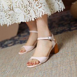 Sandals 2023 Summer Rome All-match Woman Fashion Peep Toe Srystal Buckle Block Pink Green Heels Dinner Party Shoes LadiesSandals