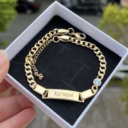 QIUHAN ODM Thicker Chain Engrave Bangles Nameplate Jewellery Custom Name Bracelet Birthstone