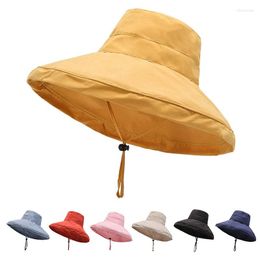 Wide Brim Hats Fashion Panama Oversized Bucket Women Canvas Sun Hat Outdoor Beach Cap Large UV Foldable Floppy Chapeau