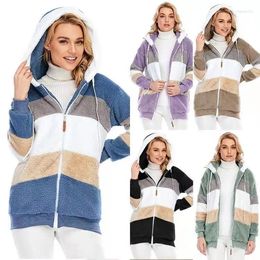 Women's Hoodies Fall/winter 2023 Multi-color Stitched Short Loose Plush Hooded Jacket Women