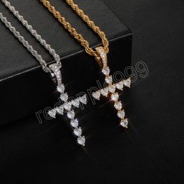 Bling Bling Heart-Shaped Cubic Zircon Stone Pendant High Quality Iced Out Cross Pendant Necklace Hip Hop Jewelry