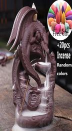 Fragrance Lamps Ceramic Dragon Backflow Incense Burner Smoke Waterfall Censer Stick Holder Home Decor 20pcs Cones9852488