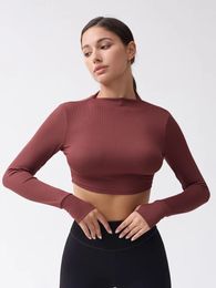 Active Shirts Sexy Yoga Short Style Women Full-Sleeve Sports T Shirt Tight Quick-Drying Crop Tops Bodybuilding Running