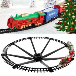 Decorative Objects Figurines Christmas Train Electric Toys Tree Decoration Track Frame Railway Car with Sound Light Rail Gifts 230403