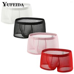 Underpants YUFEIDA 1/4pcs Mens Mesh Sheer See Through Boxers Underwear Breathable Trunk Transparent Shorts Masculina Gay Bikini