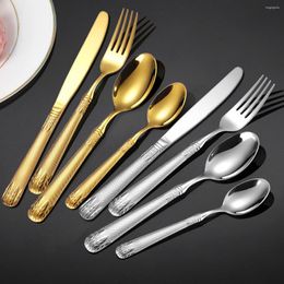 Dinnerware Sets 4pcs Retro Embossed Wheat Ears 304 Stainless Steel Knife Fork Set Steak Western Tableware