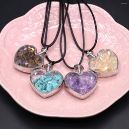 Pendant Necklaces Natural Chip Heart Shaped Wishing Bottle Glass Leather Rope Necklace Amethysts Tiger Eye Rose Quartz 45 5cm Men Jewellery