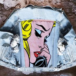 Women's Jackets Women's Clothing 2023 Autumn Street Fashion INS Blogger Online Red Personality Sad Girl Print Lapel Denim Jacket