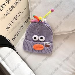 Cute cute cute funny designer brand parent-child cashmere knitted woolen hat autumn and winter face small luxury cartoon warm ear hat new parent-child AAAAA
