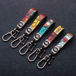 Keychains Car Door Lock Keychain Simple Strong Carabiner Buckle Graffiti Condole Belt Key Chain Ring Detachable Keyring Holder