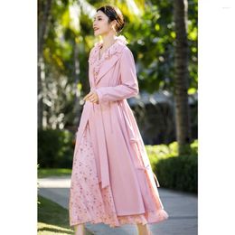 Women's Trench Coats 2023 Chic Fashionable Pink Waist Windbreaker Design Sense Advanced Spring Coat Mid Length