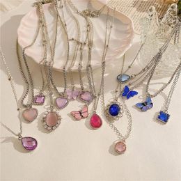 Pendant Necklaces 5Pcs Crystal Butterfly Necklace Set Heart Water Drop Geometric Chain ChokerTrendy Jewelry For Women