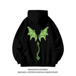Designer Luxury Chaopai Classic Devil Wings Hooded Sweater for Men and Women in Autumn Loose Cotton High Street Fashion Brand Printed Coat Shipping