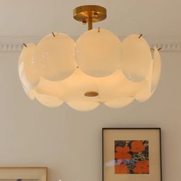 Creamy White Flower Ceiling Lamps French Romantic Ceiling Chandeliers Lights Fixture American Modern Bedroom Living Dining Room Decor Lustres Home Art Decoration
