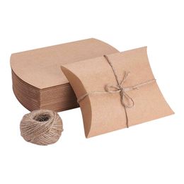 Jewellery Pouches Bags 30Pcs Brown Kraft Paper Pillow Candy Boxes With Cord Jute Twine For Favours Baby Shower Birthda Dhgarden Dhii5