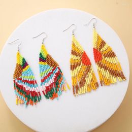 Dangle Earrings Rice Bead Scenery Colourful Sun Originality Pattern Fashion Bohemia Hand Weaving Alloy Simplicity Beaded