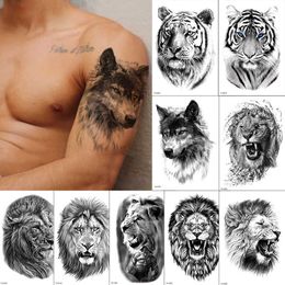 Temporary Tattoos Men's Temporary Tattoos Tiger Lion Wolf Tattoo Stickers Fake Tattoo for Women Arm Legs Sleeve Body Makeup Tatoo Waterproof Z0403