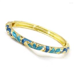 Bangle Fashion Vintage Seven Colors Hand Enamel Flower Leaf Pattern Woman Gift Exquisite Bracelet (Internal Diameter 57mm)