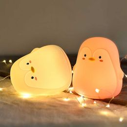 Night Lights Penguin Silicone Touch Sensor Night Light Rechargeable 7 Colours USB Charging LED Night Lamp For Children Baby Christmas Gift P230331