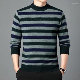 Men's Sweaters Sheep Wool Clothes Casual Wide Striped Warm Sweater Pullover Jumper Long Sleeve Pure Male Knitwear