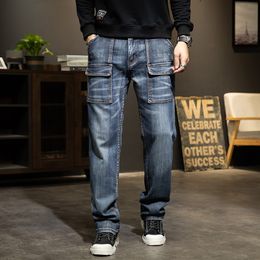 Men's Jeans Men's Vintage Bag Jeans Fashion Denim Cargo Pants Plus Size 44 Relaxed Fashion Straight Jeans Men's Trousers 230403