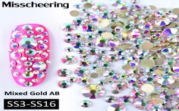 1Pack MixedSS3SS16 Crystal AB Nail Art Rhinestones Non fix Glitter Decorations Gold Flatback Glass Manicure Accessories8846998