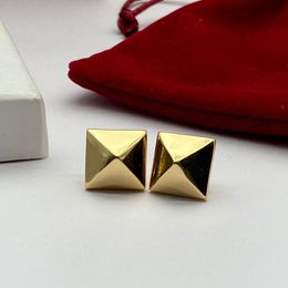 Gold Color Women Designer Stud Earrings Square Original Logo Luxury Trendy Brass Engagement Jewelry Wholesale