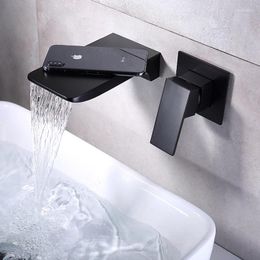 Bathroom Sink Faucets In Mounted Brushed Rose Gold Basin Faucetold Faucet In-Wall Waterfall Tap Mixer Combination Blanoir