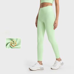L-w055 High Rise Fleece Tight Solid Color Yoga Pants Elastic Leggings No T-Line Running Sweatpants Naked Feeling Trousers