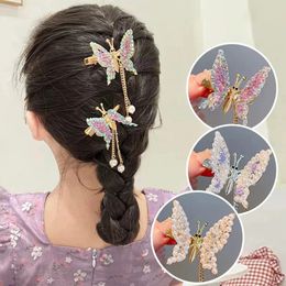 Cute Moving Butterfly Hairpin Tassel Barrettes Hair Accessories for Women Girls Side Clip Pearl Pendant Hair Clips Headdress