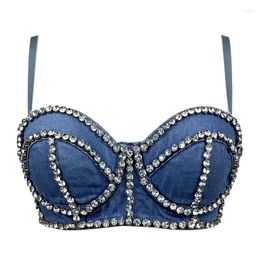 Women's Tanks Female Denim Tube Tops Beaded Vest Lace Up Zipper Bustier Bra Night Club Party Tank Top Bras