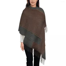 Scarves Vintage Black And Brown Stitched Leather Scarf For Women Stylish Winter Shawl Wraps Medieval Style Tassel