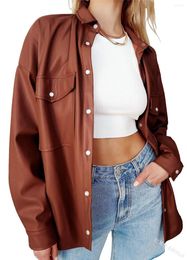 Women's Jackets Spring Summer Women Leather Jacket Coat Lapel Casual Street Fashion Style Single Breasted Solid Colour